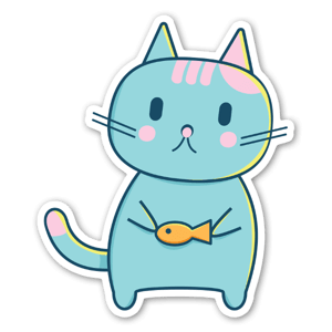 Turquoise cat wants fish for dinner sticker.