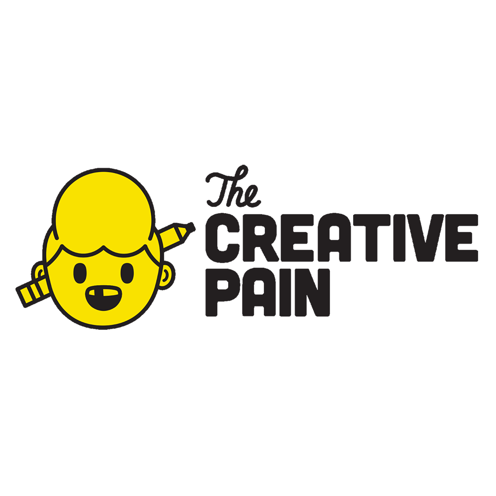 the creative pain logo with the pencil head mascot