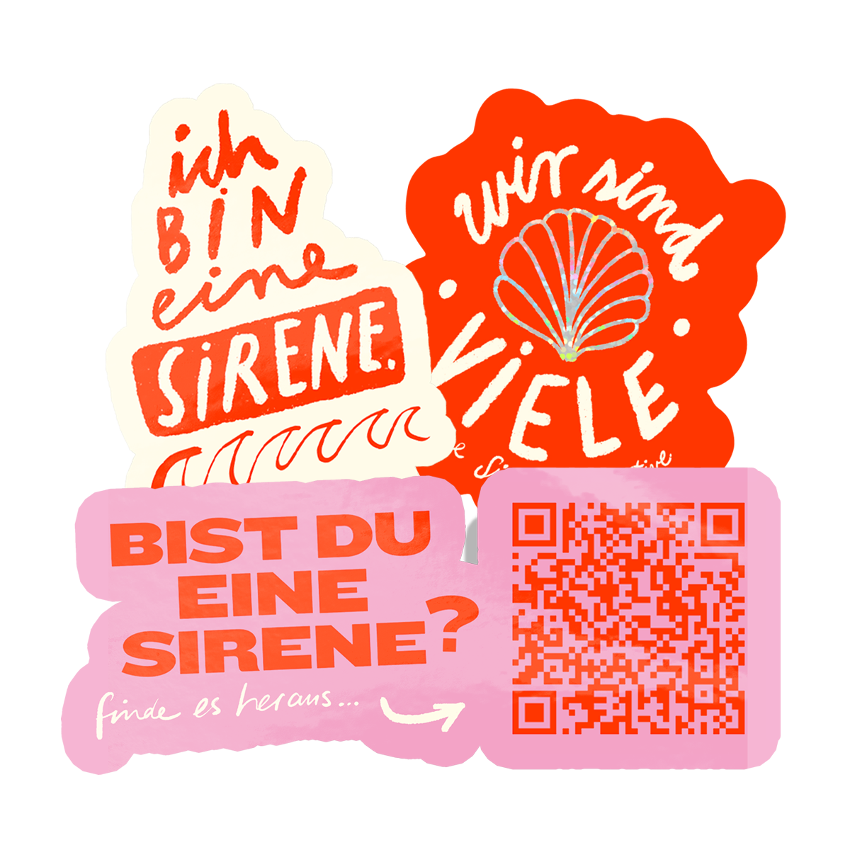 Kolaż wycinanych naklejek wydrukowanych na winylu i brokacie od Sirens Collective