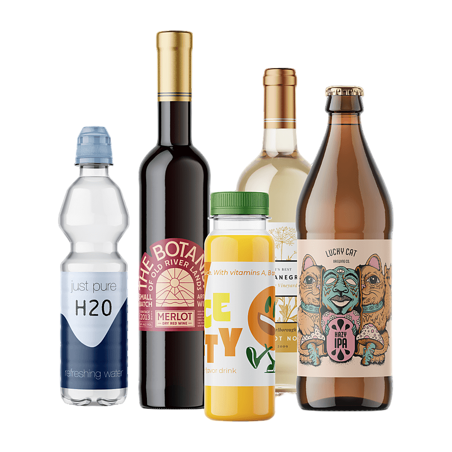 Personalizowane etykiety produktowe na butelkach wody, wina, soku i piwa rzemieślniczego