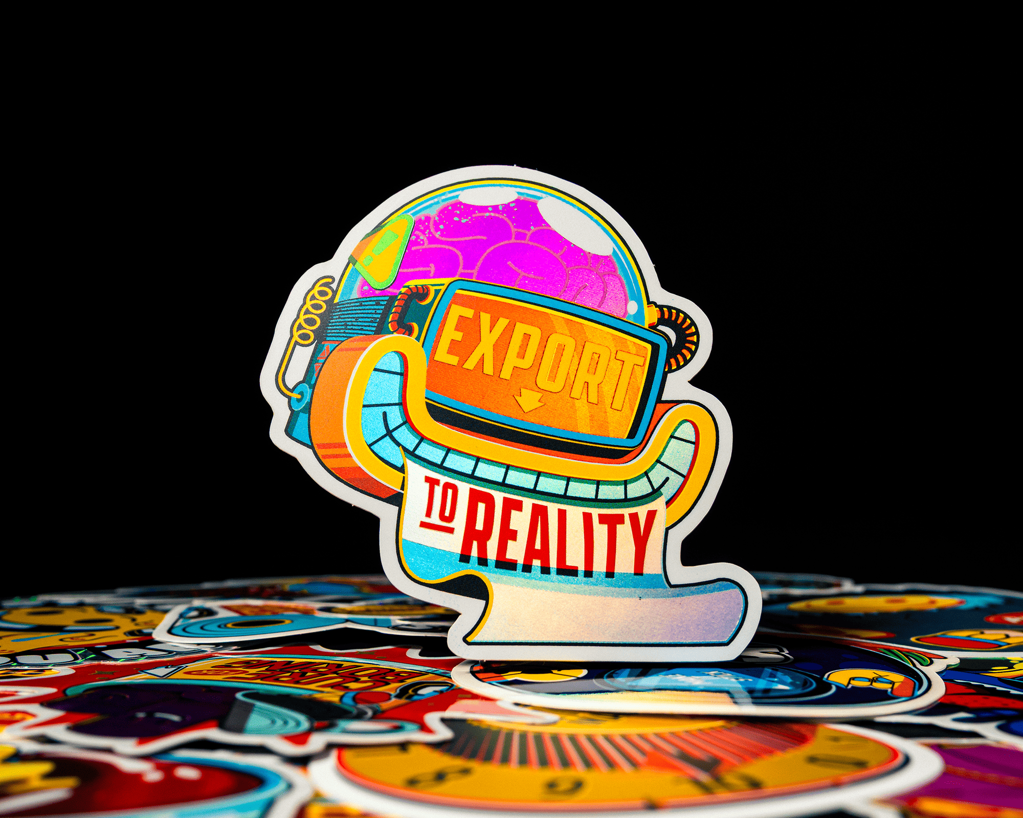 A colorful sticker that says "Export to reality"